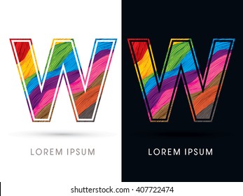 W Font , colorful wave, designed using colorful grunge brush graphic vector
