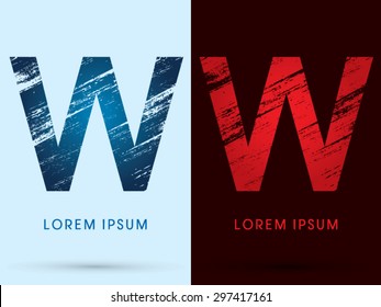 W ,Font Cool and Hot, Ice and Fire, grunge destroy, graphic vector.