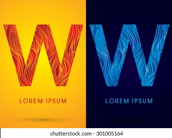W ,Font ,Text, designed using line fire and cool, graphic vector.