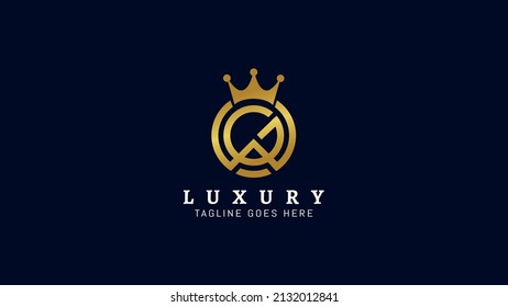 W, G, WG Initial letters logo. Alphabet WG golden luxury icon. Creative gold initials W, G, vector monogram design with crown.