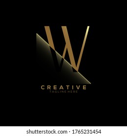 W Gold Letter Logo Design with Creative Paper Cut