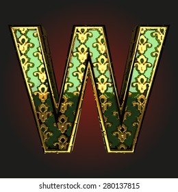 w green vector letter with gold