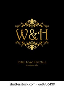 W & H initial wedding logo template vector