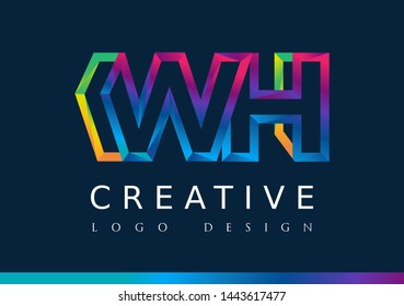 W H Logo. WH Letter Design Vector with Magenta blue and green yellow color