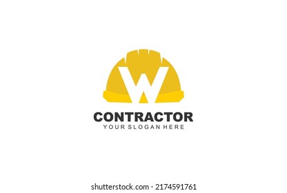 W Hard Hat Logo Design Inspiration. Vector Letter Template Design For Brand