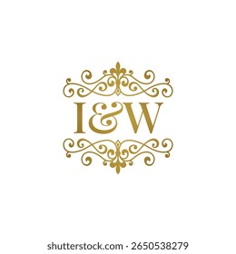 I W inisial logo ornamen emas. Huruf IW esperluette et pernikahan atau simbol mitra bisnis.