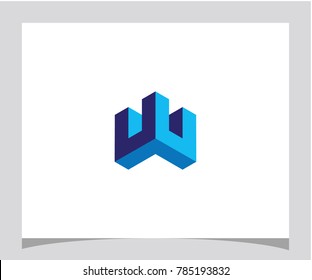 W inicial del icono del cubo de hexágono abstracto de la letra del icono logotipo de diseño vectorial eps 10