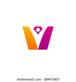 W initial alphabet letter logo with negative space swoosh man, orange purple