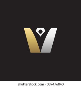 W initial alphabet letter logo with negative space swoosh man, silver gold black background