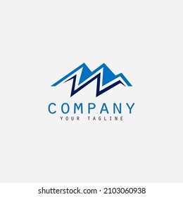 Una empresa inicial. tres montañas. diseño del logotipo de la ilustración de tres pasos en color azul y rayas negras