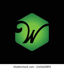 W initial green haxagon logo vector image