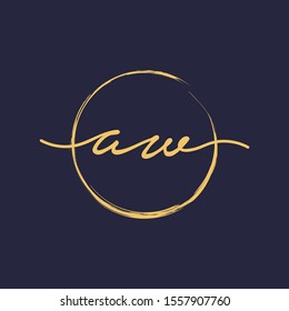 A W Initial with handwriting and brush concept. handwriting logo of initial signature, wedding, fashion, jewelry, boutique, and botanical with creative template for any company or business -vector