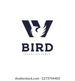 W Initial letter bird logo in simple minimalist negative space