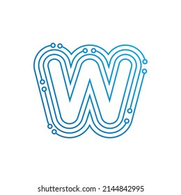 W initial letter Circuit technology illustration logo vector template