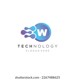 W Initial letter circular line logo template vector with gradient color