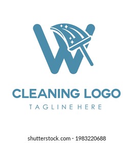 W Initial Letter Cleaning Service Simple Flat Modern Logo mit Raum, Pinselsymbol. Unterkünfte, Unterhaltungs-Home Reparatur Business-Marke. Hausaufräumungsunternehmen