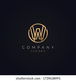 W logotipo de la letra inicial con forma de círculo - color dorado redondeado símbolo del icono W.