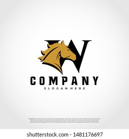 W Initial Letter Logo Design with silhouette horse.