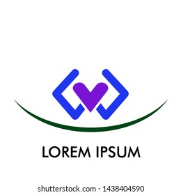 W initial letter and love logo icon for health and care company