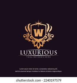 W initial letter luxury ornament gold monogram logo template vector.