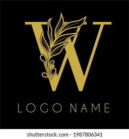 W Initial Letter Modern Minimalist Feminine Olive Leaves Logo Design Template. Cosmetic, Spa, Salon, Jewelry, Hotel Business Brand Identity