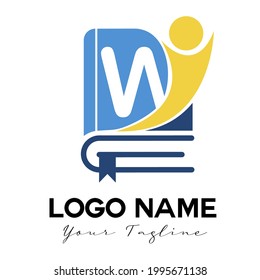 W initial Letter Modern Simple Education, Library, Bookstore, Bookshop, Literature Logo template. E learning startup mobile application Logo Identity