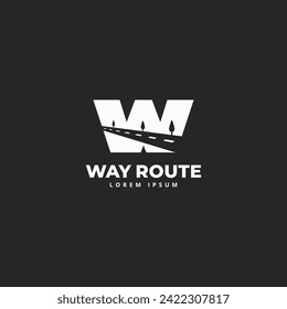 W initial letter with street road minimal logo design. W monogram transportation, travel agency logo