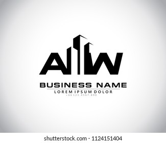 A W Initial logo concept with building template vector.