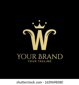 W initial logo with hair and crown in elegant style