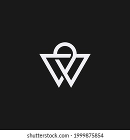 W initial logo in linear style. WO black and white