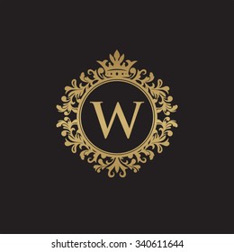 W initial logo. Luxury ornament crown logo