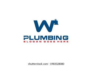 W Initial for Plumbing Service Logo Template, Water Service Logo icon.