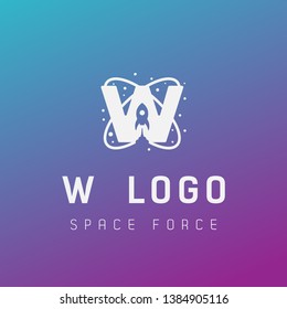 W Initial Space Force Logo Design Galaxy Rocket Vector In Gradient Background