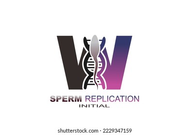 W Initial Sperm Replication glyph icon. Style is bicolor flat symbol

