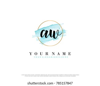 A W Initial water color logo template vector