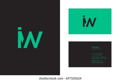 I W joint logo design letters with business card template