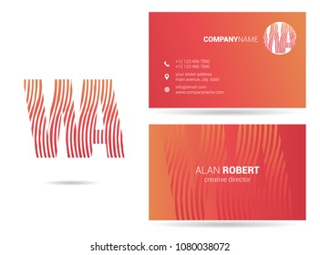 W & A joint logo waves letter design with business card template