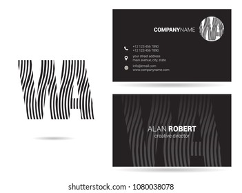 W & A joint logo waves letter design with business card template