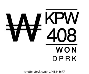 W, KPW, 408, Won, DPRK Banking Currency icon typography logo banner set isolated on background. Abstract concept graphic element. Collection of currency symbols ISO 4217 signs used in country