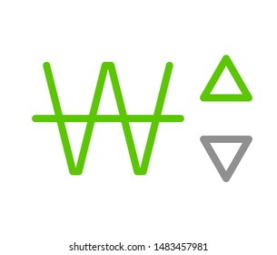 W, KPW, 408, Won, DPRK Banking Currency icon typography logo banner set isolated on background. Abstract concept graphic element. Collection of currency symbols ISO 4217 signs used in country