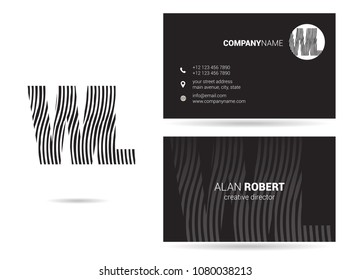 W & L joint logo waves letter design with business card template