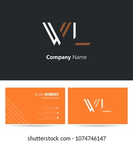 W & L line logo stroke letter design with business card template