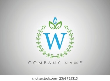  W Latter leaf .abstract green leaf company logo. Garden plant natural symbols template. Business sign collection. Vector illustration.