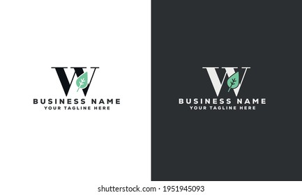  w  leaf initial minimal alphabet letter logo vector