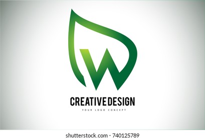 W Leaf Logo Letter Design with Green Leaf Outline Vector Illustration.