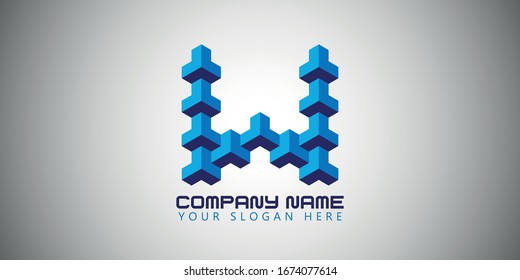 W letter 3D optical pattern logo design vector