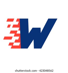 W letter with abstract checkered flag. Vector design template elements for your race sportswear, app icon, corporate identity, labels or posters.