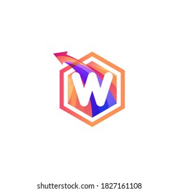 w letter abstract hexagon with arrow colorful logo design
