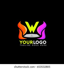 W letter abstract power vector logo. Identity template concept illustration. Flag business sign.  Flame fire icon. Gas insignia. Design element.