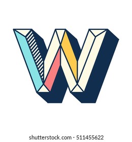 W letter abstract retro pop font alphabets